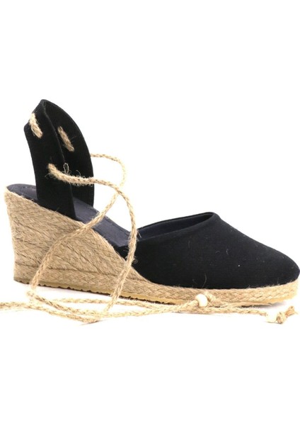 Star Tombis Elişi Siyah Kadın Dolgu Topuk Espadril Handmade