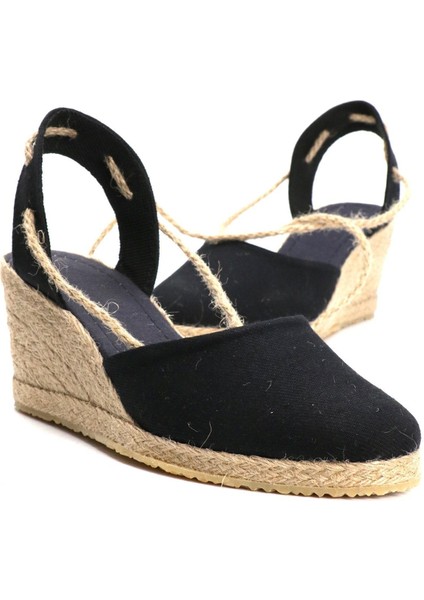 Star Tombis Elişi Siyah Kadın Dolgu Topuk Espadril Handmade