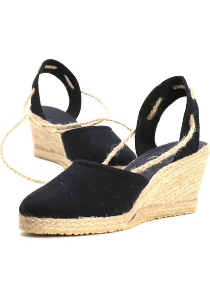 Star Tombis Elişi Siyah Kadın Dolgu Topuk Espadril Handmade