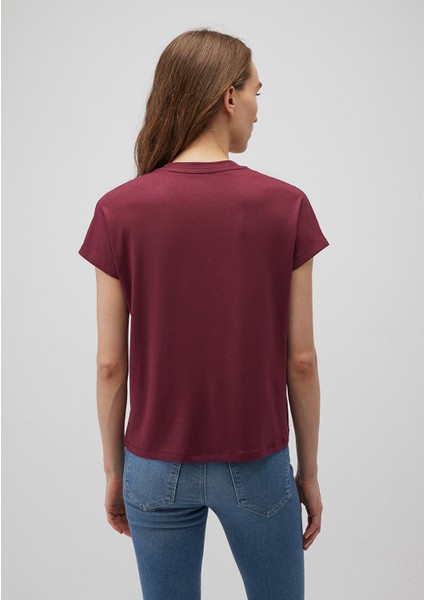 V Yaka Bordo Basic Viskoz Tişört 167714-70393
