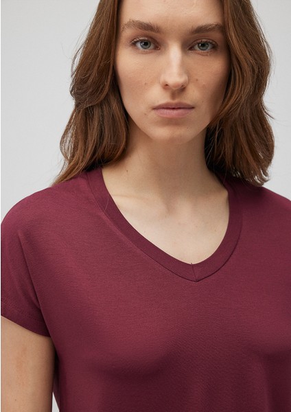 V Yaka Bordo Basic Viskoz Tişört 167714-70393
