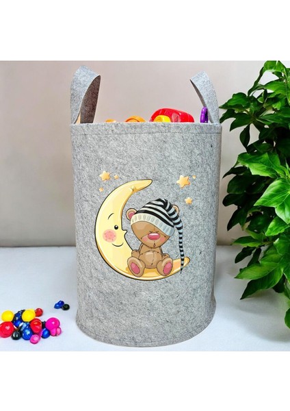 Unisex Gri Bebek Çocuk Odası Oyuncak Çamaşır Sepeti