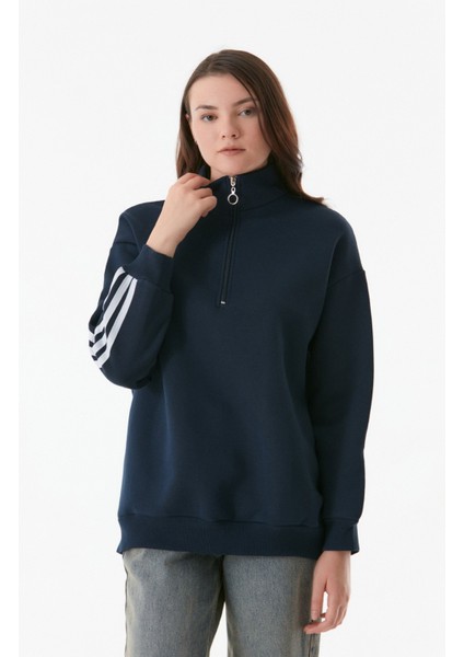 Basic Yarım Fermuarlı Dik Yaka Sweatshirt