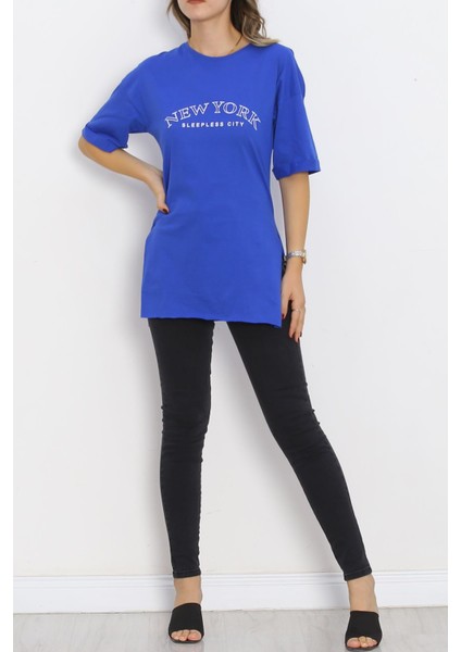 Baskılı Duble Kol T-Shirt Saks - 16560.1567.