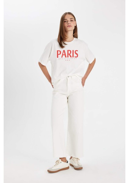Culotte Gabardin Kumaş Pantolon Yüksek Bel Basic Düz Cepli Geniş Bol Paça C7535AX24AU