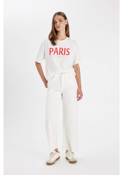 Culotte Gabardin Kumaş Pantolon Yüksek Bel Basic Düz Cepli Geniş Bol Paça C7535AX24AU