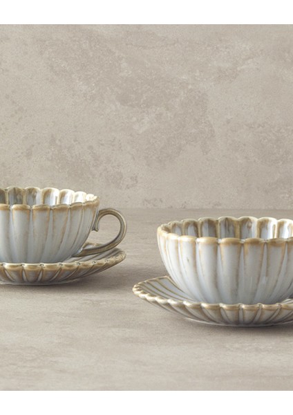 Fiore New Bone China 4 Parça 2 Kişilik Fincan Takımı Gri
