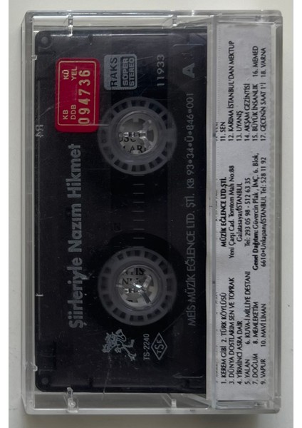 Şiirleriyle Nazım Hikmet Kendi Sesinden Kaset (Orjnal Dönem Baskı Kaset)