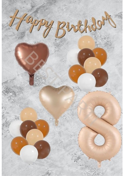 Kum Beji Kalp Rakamfolyo Late x Balon Ve Bannerlı Set Yaş 8