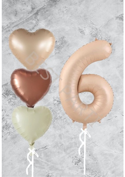 Kum Beji Kalp Rakam Folyo Balon Seti 6 Yaş