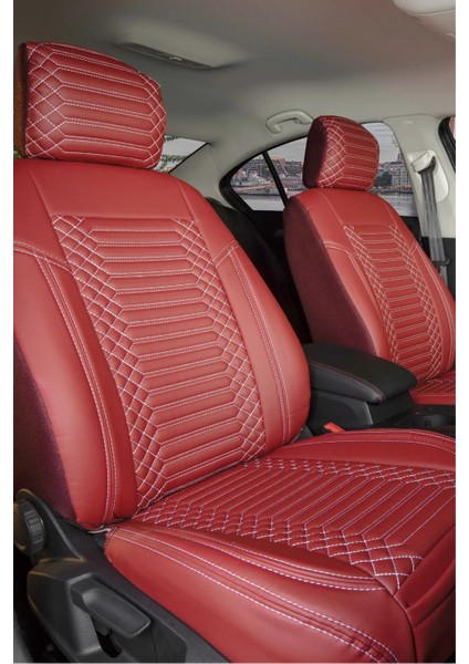 fiat Uno Lüx Full Deri Oto Koltuk Kılıfı Ön Arka Takım (Exclusive) Bordo