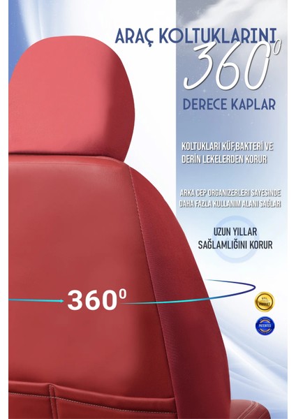 volvo 480 Lüx Full Deri Oto Koltuk Kılıfı Ön Arka Takım (Exclusive) Bordo