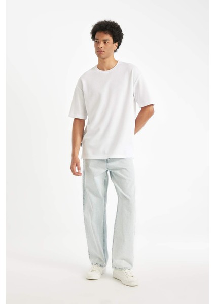 Comfort Regular Fit Rahat Kesim Bisiklet Yaka Kısa Kollu Ağır Kumaş Basic Düz Beyaz Tişört B4444AX24AU