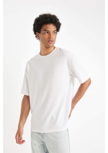 Comfort Regular Fit Rahat Kesim Bisiklet Yaka Kısa Kollu Ağır Kumaş Basic Düz Beyaz Tişört B4444AX24AU