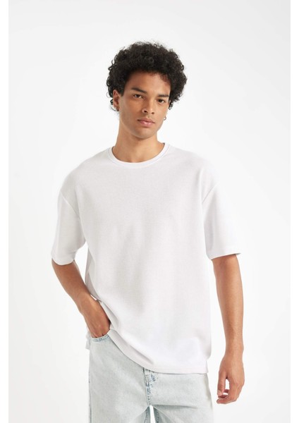 Comfort Regular Fit Rahat Kesim Bisiklet Yaka Kısa Kollu Ağır Kumaş Basic Düz Beyaz Tişört B4444AX24AU