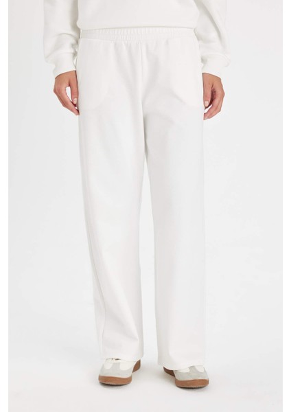 Wide Leg Geniş Bol Paça Eşofman Altı Beli Lastikli Cepli Basic Düz D3759AX24AU