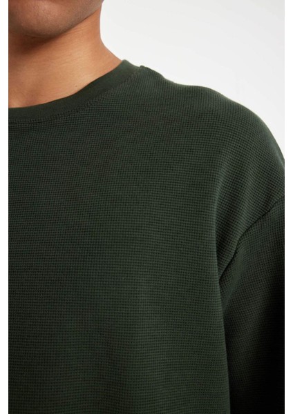 Boxy Fit Bisiklet Yaka Kısa Kollu Basic Düz Waffle Tişört B4443AX24AU