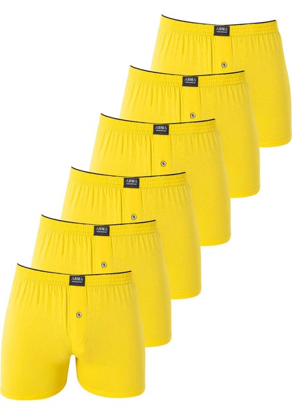6'lı Paket Sarı Erkek Penye Havlu Bel Boxer %100 Pamuk