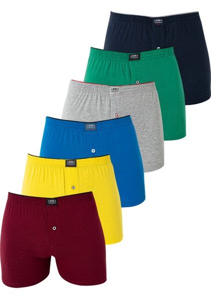 6'lı Paket Karışık Renkli Erkek Penye Havlu Bel Boxer %100 Pamuk