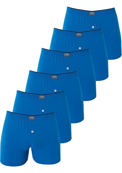 6'lı Paket Mavi Erkek Penye Havlu Bel Boxer %100 Pamuk