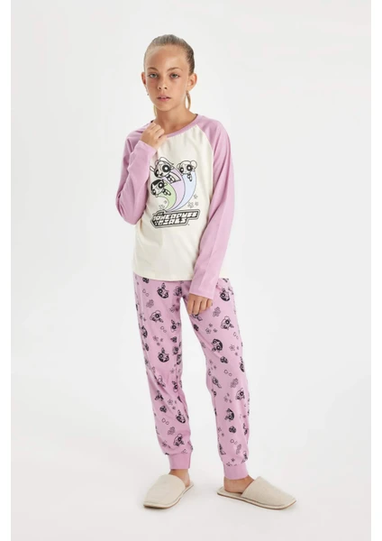 Kız Çocuk Pijama Takımı PowerPuff Girls Uzun Kollu Üst Uzun Alt D4158A824AU