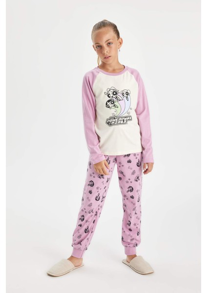 Kız Çocuk Pijama Takımı PowerPuff Girls Uzun Kollu Üst Uzun Alt D4158A824AU