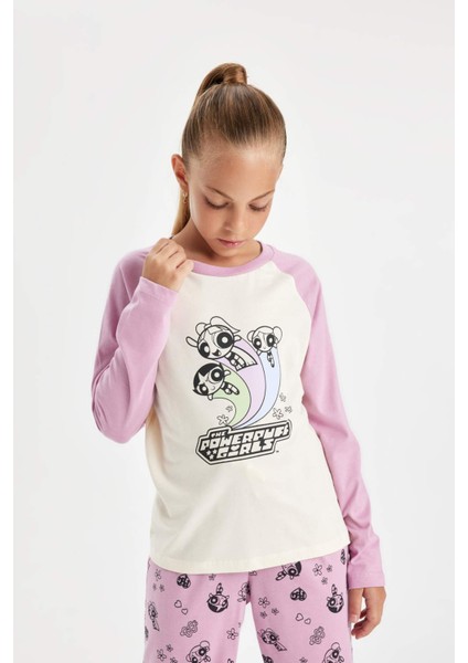 Kız Çocuk Pijama Takımı PowerPuff Girls Uzun Kollu Üst Uzun Alt D4158A824AU