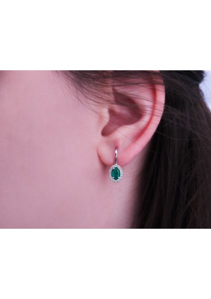 Oval Zümrüt Ve Pırlanta Taşlı Küpe 0404E0030