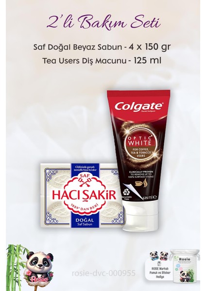 Kafein Kullananlar Için Diş Macunu 125 Ml, H. Şakir Saf Doğal Sabun 4 X 150 Gr Ve Rosıe