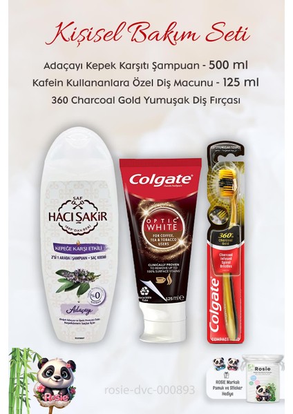 Kafein Kullananlar Için Diş Macunu, 360 Charcoal Diş Fırçası, H.Şakir Adaçayı Şampuan 500 Ml