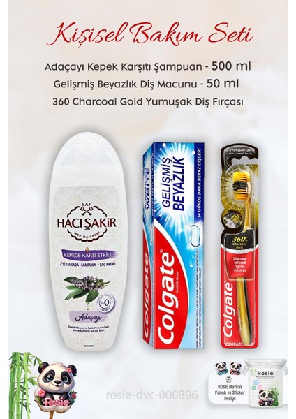 Diş Macunu Gelişmiş Beyazlık 50 Ml, 360 Charcoal Diş Fırçası, H.Şakir Adaçayı Şampuan 500 Ml