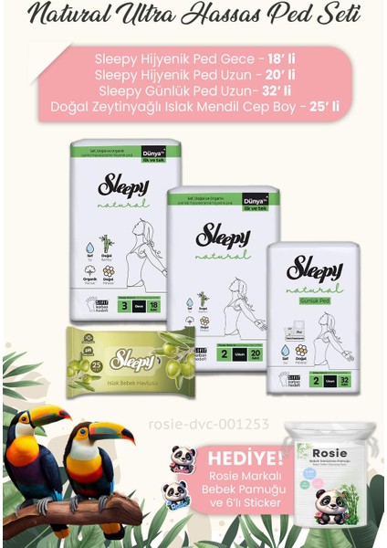 Natural Ultra Hassas Hijyenik Ped 3'Lü, Zeytinyağlı Mendil Cep Boy 25' Li Ve Rosıe