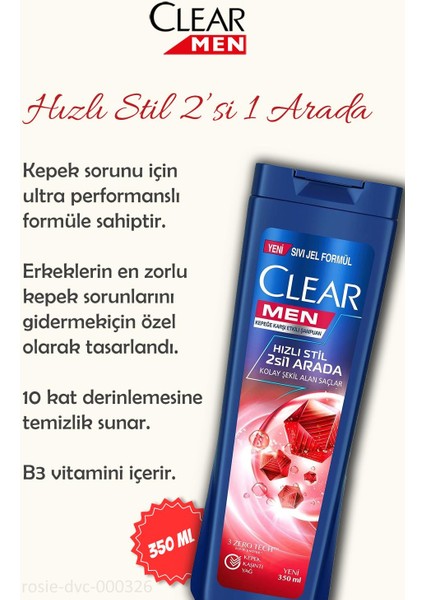 7 Al 6 Öde Clear Men Kepeğe Karşı Etkili Hızlı Stil 2'si 1 Arada Şampuan 350 ml ve Rosıe