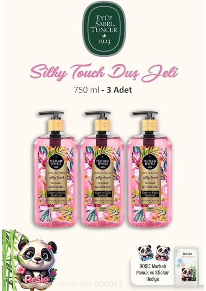 3 Adet Silky Touch Duş Jeli 750 Ml, Rosıe Pamuk Hediye