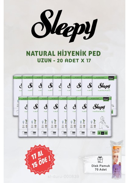 17 Al 15 Öde Natural Ultra Hassas Hijyenik Ped Uzun 20 Adet ve Disk Pamuk