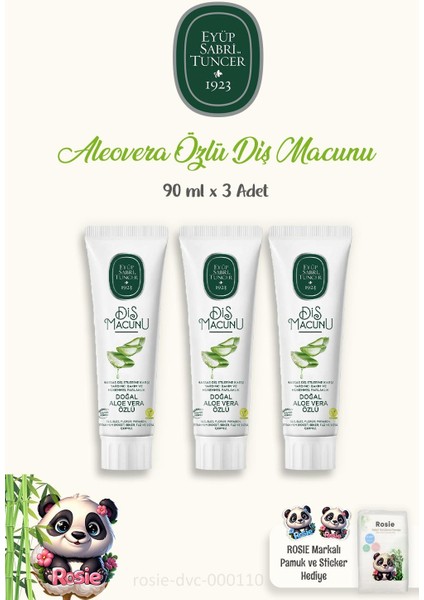 Diş Macunu Aloe Vera Özlü 90 Ml 3 Adet Ve 60'Lı Rosıe Pamuk