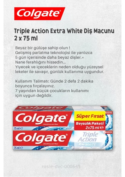 Misvak Özlü 75 Ml, Triple Action Extra White 2 X 75 Ml Diş Macunu Ve Rosıe