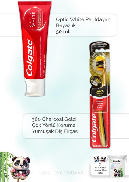 Optic White 50 Ml Diş Macunu, 360 Charcoal Gold Diş Fırçası Ve Rosıe
