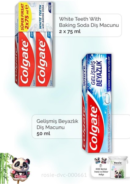 With Baking Soda 2 X 75 Ml, Gelişmiş Beyazlık 50 Ml Diş Macunu Ve Rosıe