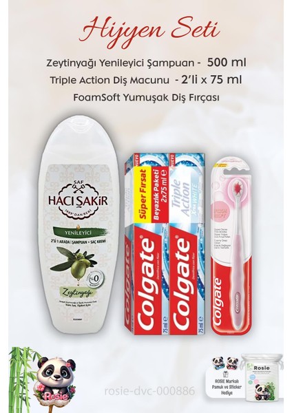 Extra White Diş Macunu 2 X 75 Ml, Foamsoft Diş Fırçası, H. Şakir Zeytinyağlı Şampuan 500 Ml