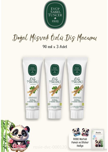 3 Adet Diş Macunu Misvak Özlü 90 Ml Ve Rosıe Pamuk