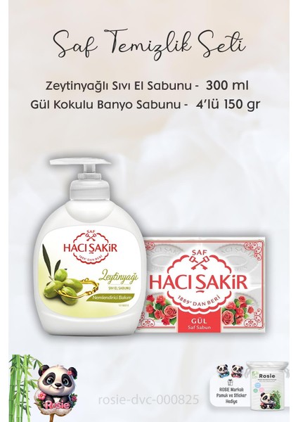 Hacı Şakir Zeytinyağlı  Sıvı Sabun 300 Ml, Gül Kokulu Banyo Sabunu 4 x 150 gr ve Rosıe