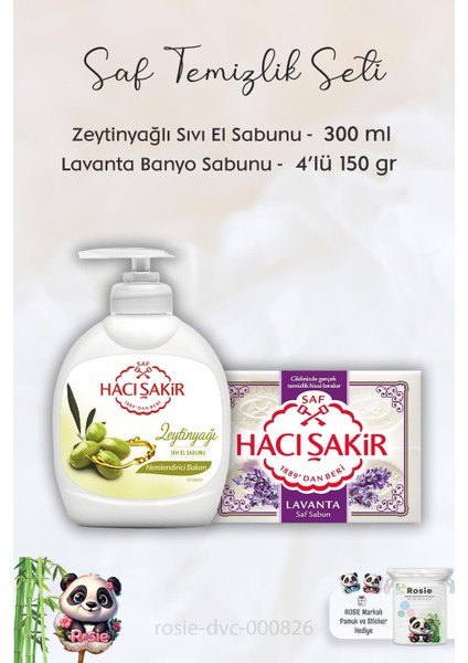 Hacı Şakir Zeytinyağlı  Sıvı Sabun 300 Ml, Lavanta Kokulu Banyo Sabunu 4 x 150 gr ve Rosıe