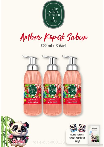 3 Adet Amber Köpük Sabun 500 ml ve Pamuk Rosıe 60'lı