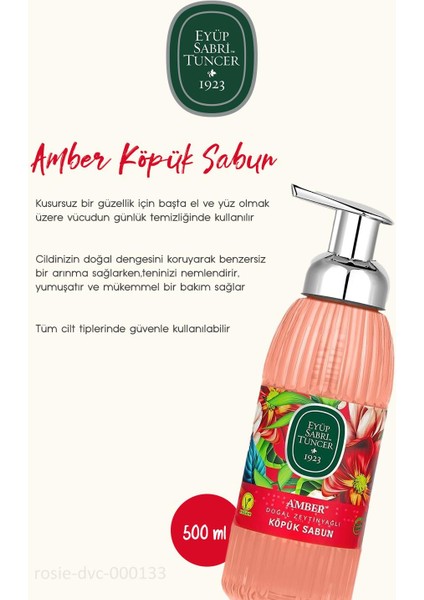 3 Adet Amber Köpük Sabun 500 ml ve Pamuk Rosıe 60'lı