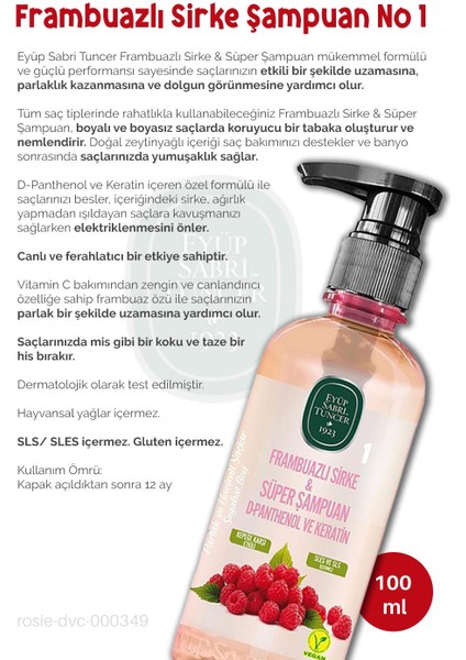 Sirke Şampuan Frambuazlı 100 Ml, Saç Toniği 100 Ml, Şampuan Fırçası ve Rosıe