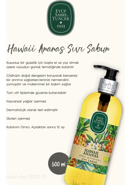 Sıvı Sabun Hawaii Ananas 500 ml 3 Adet ve Rosıe 60'lı Pamuk