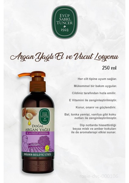 3 Adet Eyüp Sabri Tuncer Vücut Losyonu Argan 250 ml ve 60'lı %100 Pamuk Rosıe fiyatları