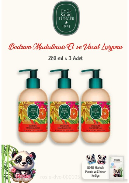 3 Adet Bodrum Mandalinası Vücut Losyonu 280 ml ve Rosıe