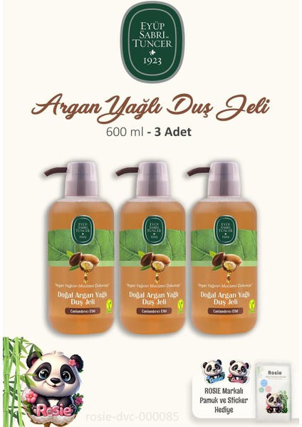 Doğal Argan Yağlı Duş Jeli 600 ml 3 Adet ve Rosıe Pamuk